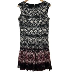Roz Ali Lace Tunic Style Swing Dress Ombré Black Magenta Size 10